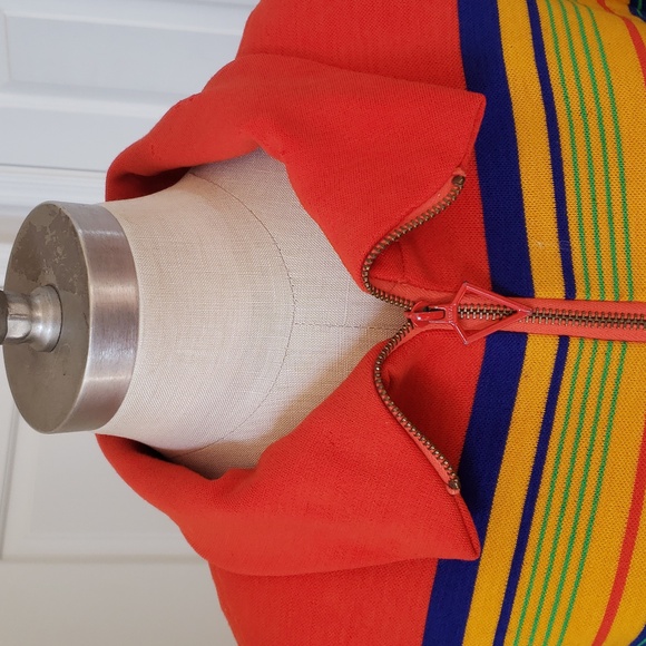 Vintage 60's Wool Longline Mod Coat Colorblock Striped SANGER HARRIS Small - Picture 8 of 17